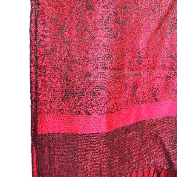 Cashmere & Silk Burgundy Red Pashmina Shawl Tassels Paisley Reversible Gorgeous - Picture 4 of 9